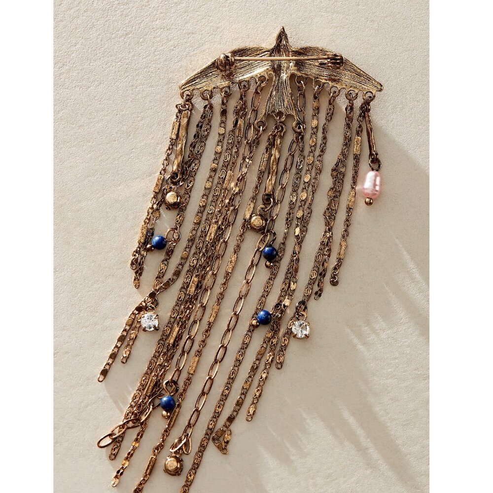 NWT Free People Cresta Dangle Brooch in Gold - Picture 2 of 2